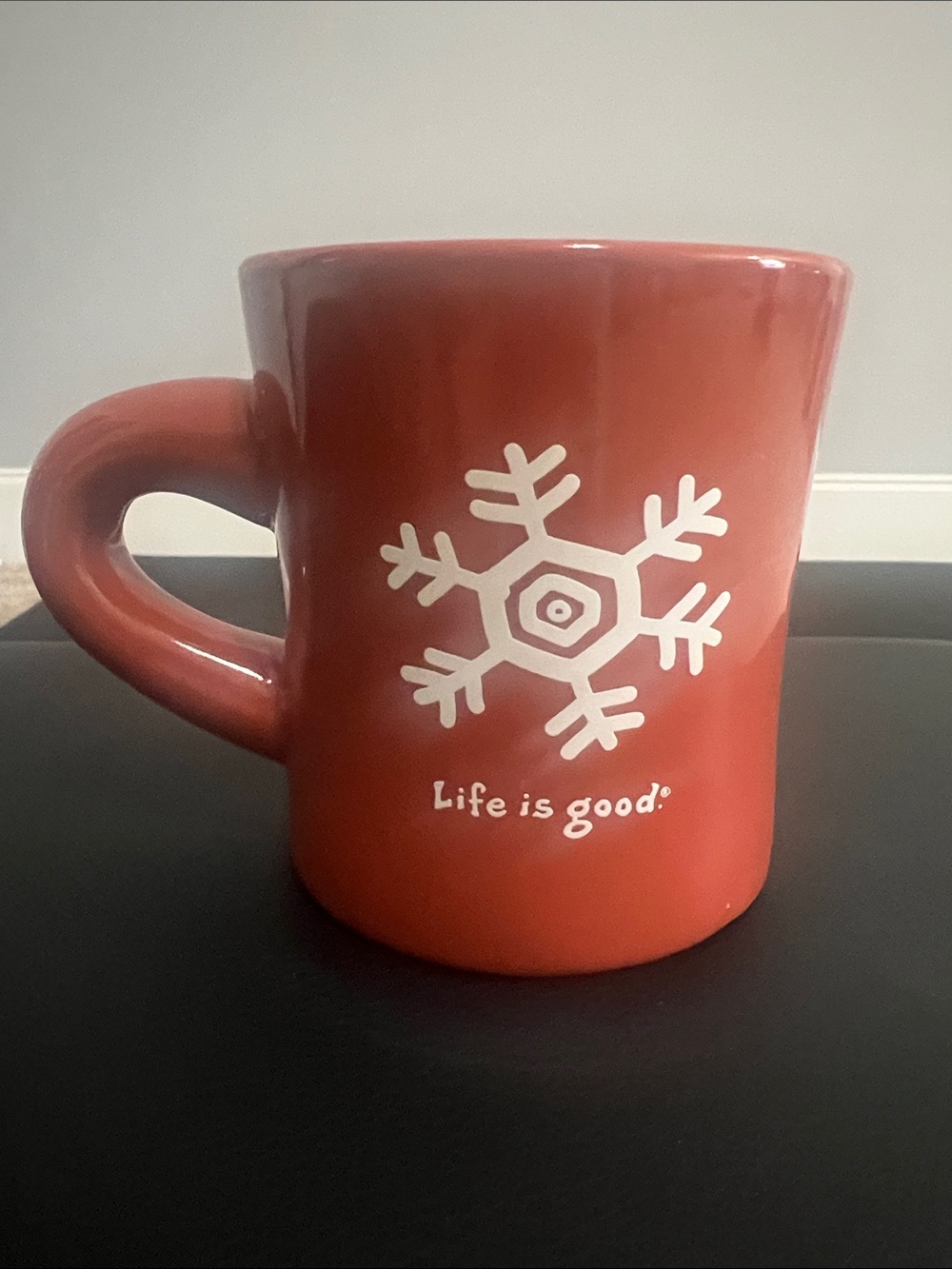 Life Is Good Ceramic Mug with White Snowflake